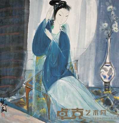 林风眠 1987年作 蓝衣仕女 镜心 66.5×66cm